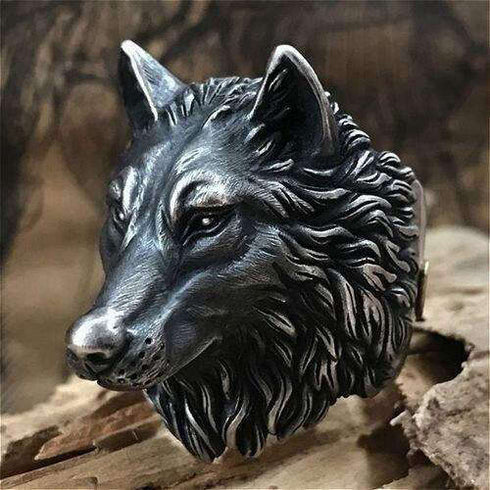 Chevalière Tête de Loup Acier
